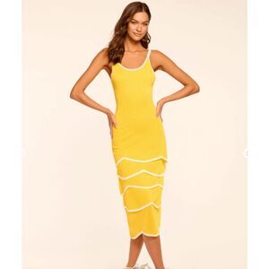 NWT Ramy Brook Aurelia Knit Tiered Midi Dress- Size L- Lemon Wave